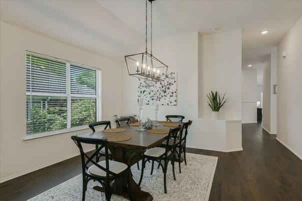 Chandelier, Dining room, Interior, Pendant Lights, Recessed Lighting, Wood Texture Flooring