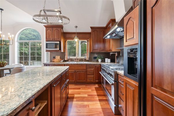Interior, Kitchen, Pendant Lights, Stainless Steel Appliances, Wood Texture Flooring