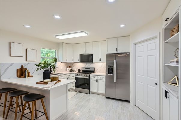 Interior, Kitchen, Marble, Recessed Lighting, Stainless Steel Appliances