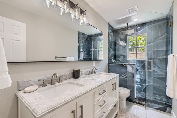 Bathroom, Dual Sink Vanities, Glass Shower, Interior