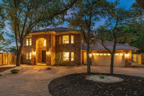 Attached, Backyard, Exterior, Facade, Brick Facade, Mediterranean
