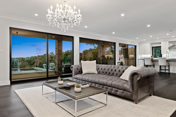 Chandelier, Interior, Kitchen, Living room, Recessed Lighting, Wood Texture Flooring