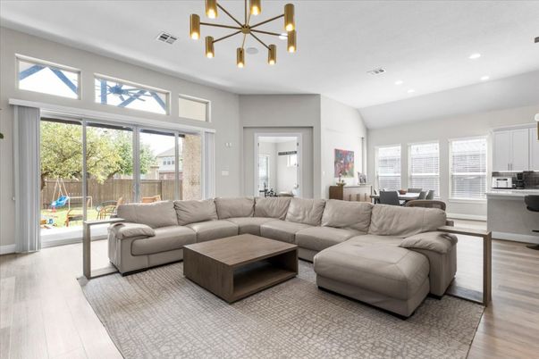 Dining room, Interior, Kitchen, Living room, Pendant Lights, Recessed Lighting, Wood Texture Flooring
