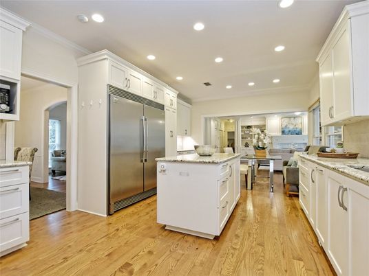 Dining room, Interior, Kitchen, Recessed Lighting, Stainless Steel Appliances, Wood Texture Flooring