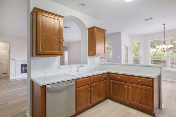 Interior, Kitchen, Pendant Lights, Recessed Lighting, Wood Texture Flooring