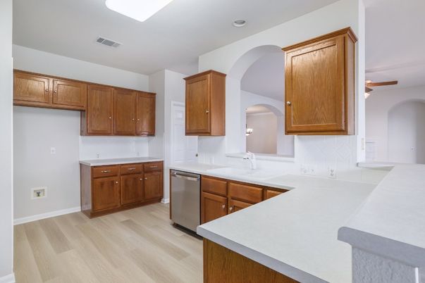 Interior, Kitchen, Recessed Lighting, Wood Texture Flooring