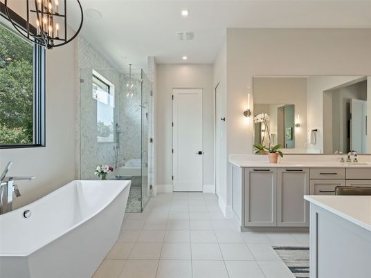 Bathroom, Dual Sink Vanities, Free Standing Baths, Glass Shower, Interior, Recessed Lighting