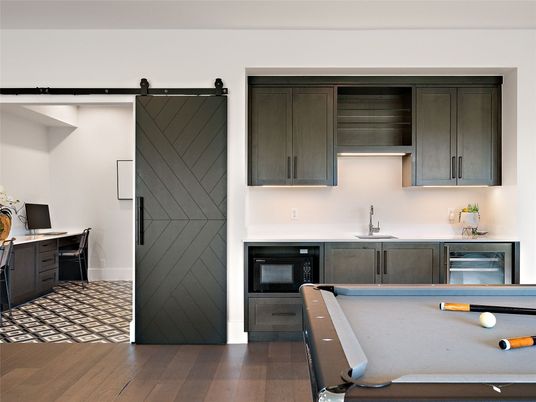 Billiard Table, Game Room, Interior, Kitchen, Wood Texture Flooring