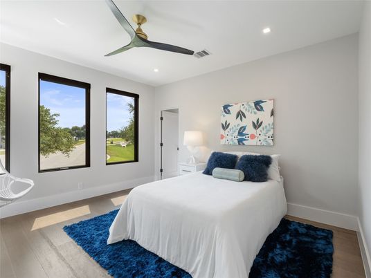 Bedroom, Interior, Recessed Lighting, Wood Texture Flooring