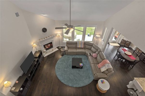 Dining room, Fireplace, Interior, Living room, Wood Texture Flooring