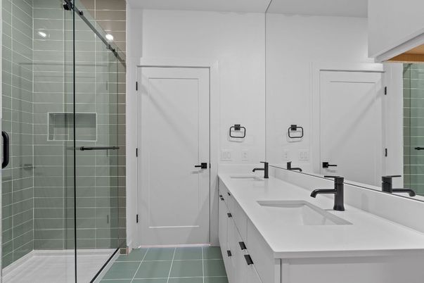 Bathroom, Dual Sink Vanities, Glass Shower, Interior, Recessed Lighting