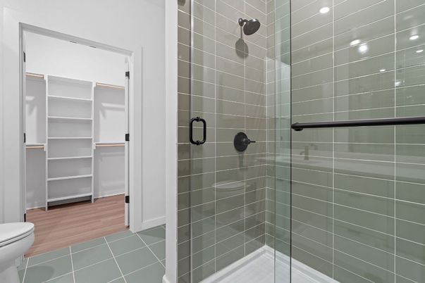 Bathroom, Glass Shower, Interior, Walk-in Closets, Wood Texture Flooring