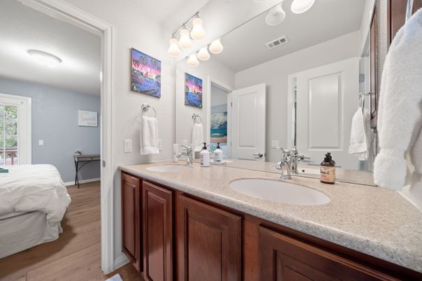 Bathroom, Dual Sink Vanities, Interior, Wood Texture Flooring