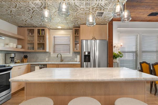 Interior, Kitchen, Pendant Lights, Stainless Steel Appliances, Wood Texture Flooring