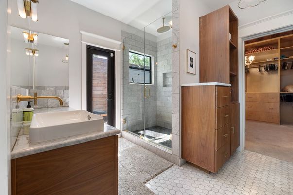 Bathroom, Glass Shower, Interior, Pendant Lights
