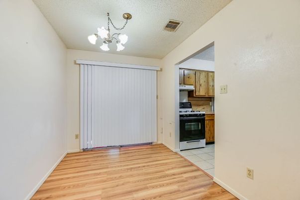 Chandelier, Empty room, Interior, Kitchen, Wood Texture Flooring