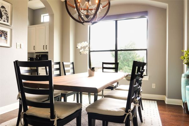 Chandelier, Dining room, Interior, Wood Texture Flooring