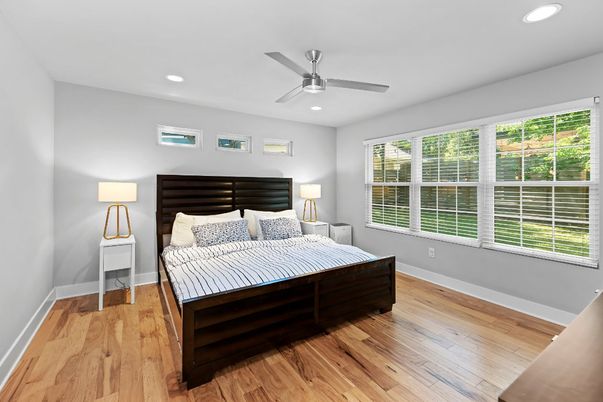 Bedroom, Interior, Recessed Lighting, Wood Texture Flooring