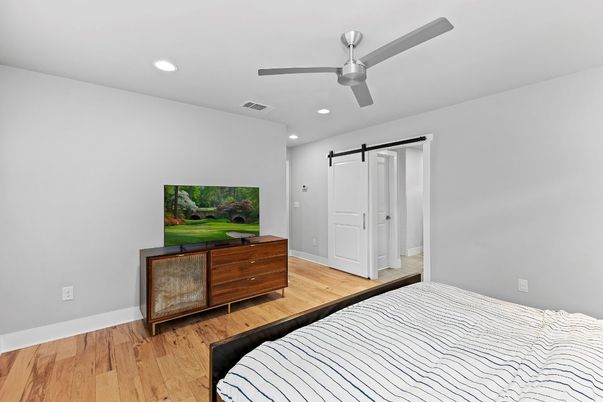 Bedroom, Interior, Recessed Lighting, Wood Texture Flooring
