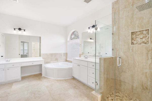 Bathroom, Dual Sink Vanities, Glass Shower, Interior