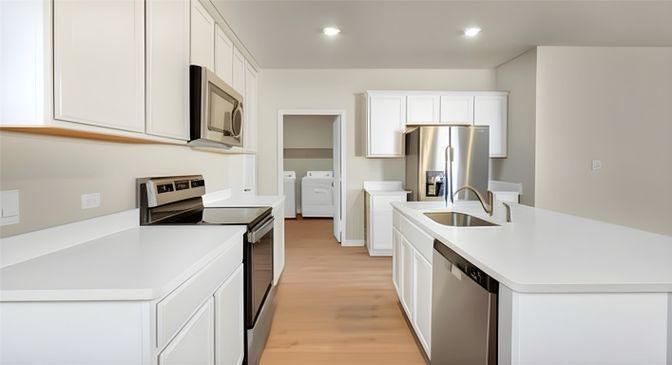 Interior, Kitchen, Recessed Lighting, Wood Texture Flooring