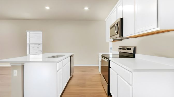 Interior, Kitchen, Recessed Lighting, Wood Texture Flooring