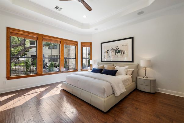 Bedroom, Interior, Recessed Lighting, Wood Texture Flooring