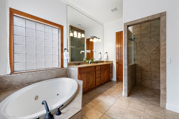 Bathroom, Dual Sink Vanities, Glass Shower, Interior