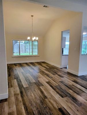 Chandelier, Empty room, Interior, Pendant Lights, Wood Texture Flooring