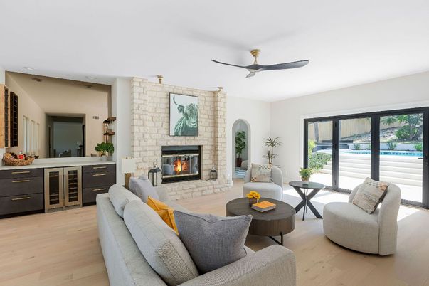 Fireplace, Interior, Living room, Stone Walls, Wood Texture Flooring