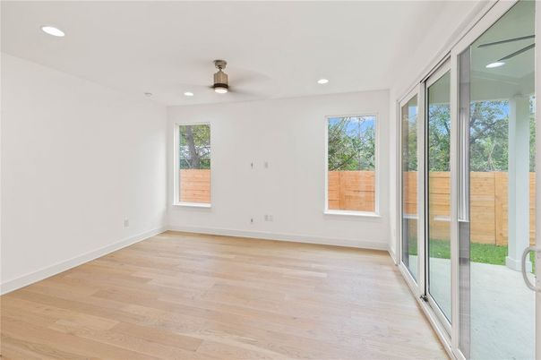 Empty room, Interior, Recessed Lighting, Wood Texture Flooring