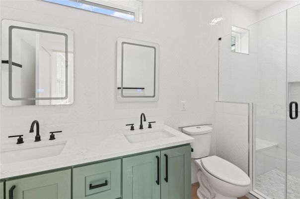 Bathroom, Dual Sink Vanities, Glass Shower, Interior