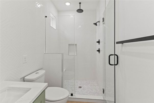 Bathroom, Glass Shower, Interior, Recessed Lighting