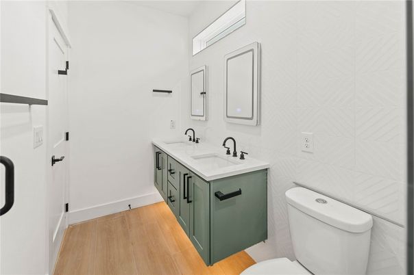 Bathroom, Dual Sink Vanities, Interior, Wood Texture Flooring