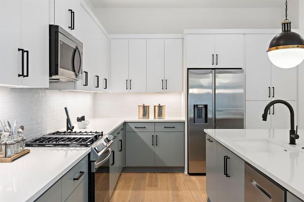 Interior, Kitchen, Pendant Lights, Stainless Steel Appliances, Wood Texture Flooring