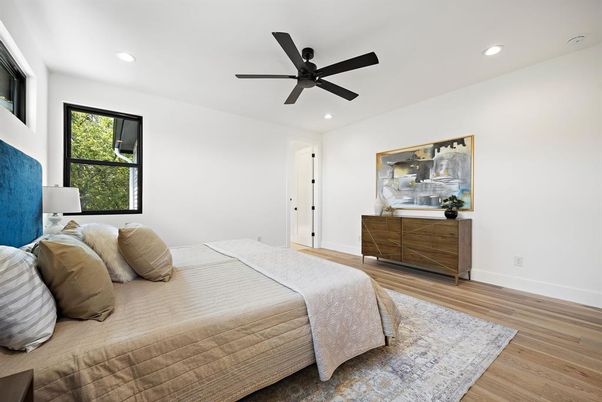 Bedroom, Interior, Recessed Lighting, Wood Texture Flooring