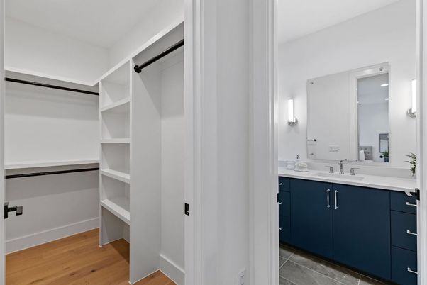 Bathroom, Dual Sink Vanities, Interior, Walk-in Closets, Wood Texture Flooring