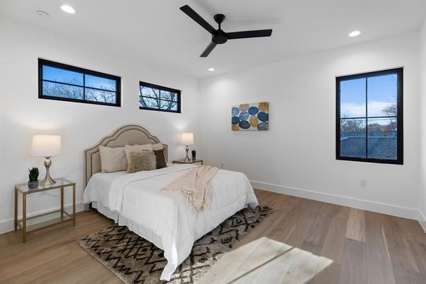 Bedroom, Interior, Recessed Lighting, Wood Texture Flooring