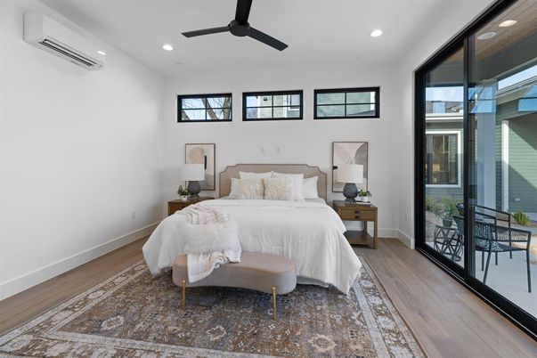 Bedroom, Interior, Recessed Lighting, Wood Texture Flooring