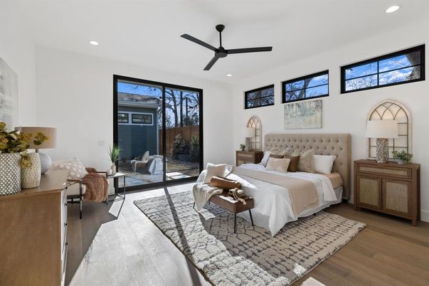 Bedroom, Interior, Recessed Lighting, Wood Texture Flooring