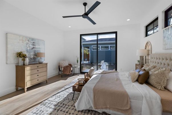 Bedroom, Interior, Recessed Lighting, Wood Texture Flooring