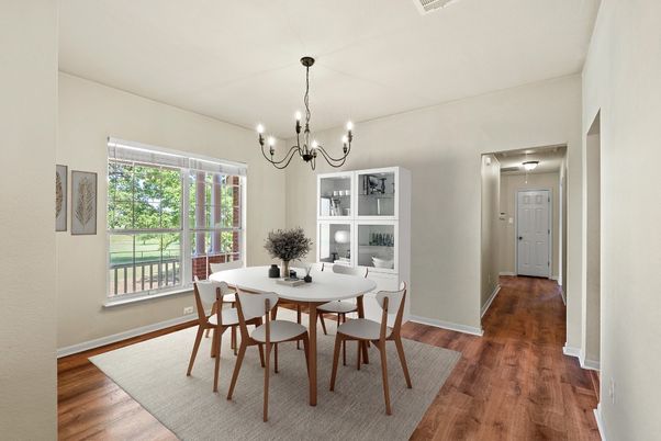Chandelier, Dining room, Interior, Wood Texture Flooring
