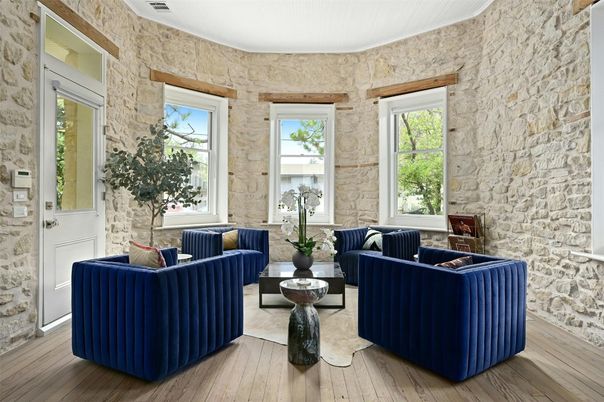 Interior, Living room, Stone Walls, Wood Texture Flooring