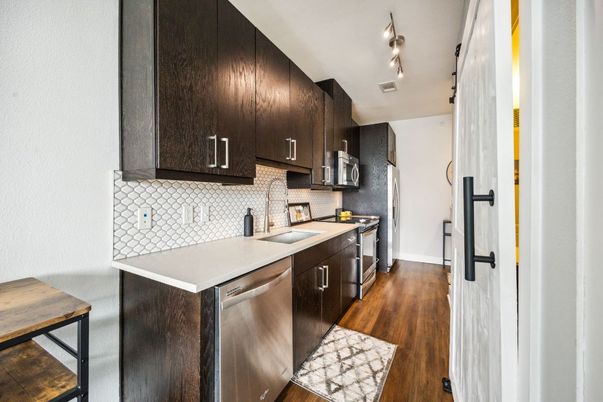 Interior, Kitchen, Stainless Steel Appliances, Wood Texture Flooring
