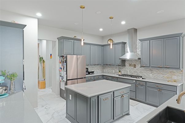 Interior, Kitchen, Marble, Pendant Lights, Recessed Lighting