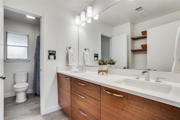 Bathroom, Dual Sink Vanities, Interior, Wood Texture Flooring