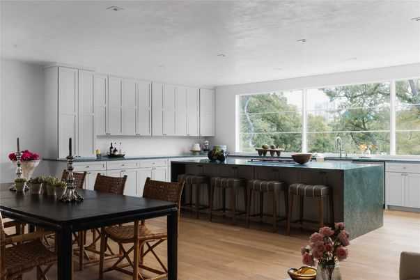 Dining room, Interior, Kitchen, Recessed Lighting, Wood Texture Flooring