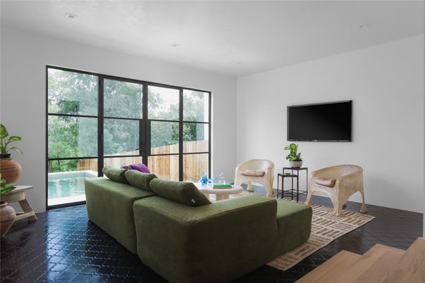 Interior, Living room, Recessed Lighting, Wood Texture Flooring