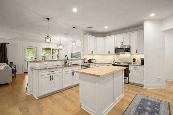 Interior, Kitchen, Pendant Lights, Recessed Lighting, Wood Texture Flooring
