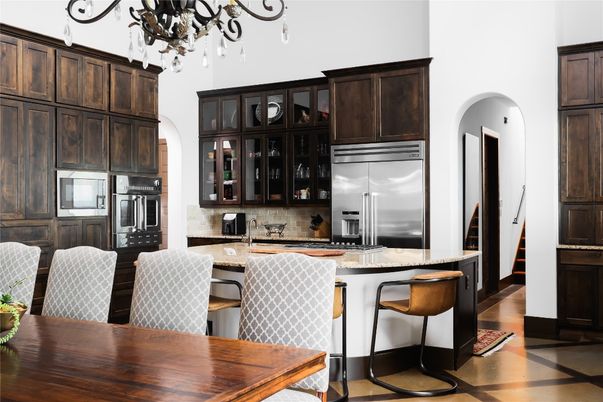 Chandelier, Interior, Kitchen, Stainless Steel Appliances